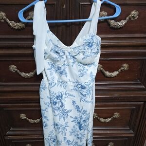 SHEIN White and Blue Floral Dress